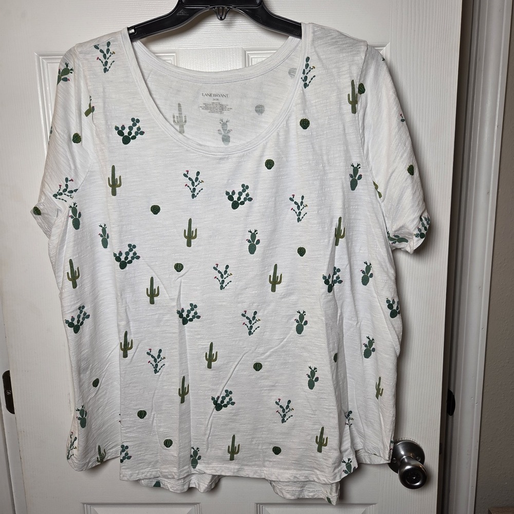 Lane Bryant sz 26/28 100% cotton t-shirt‎ cactus floral print casual lightweight